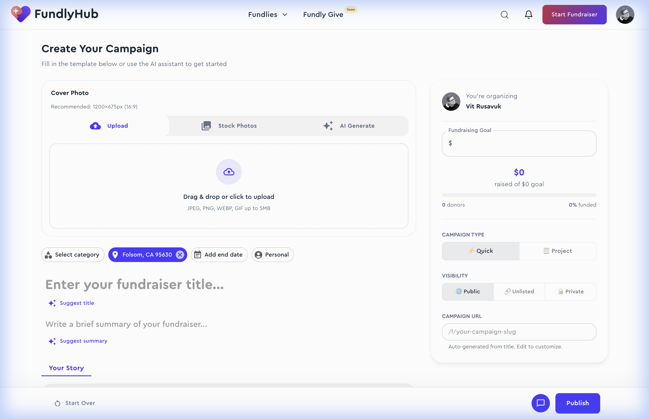 Campaign builder overview showing left panel and right sidebar