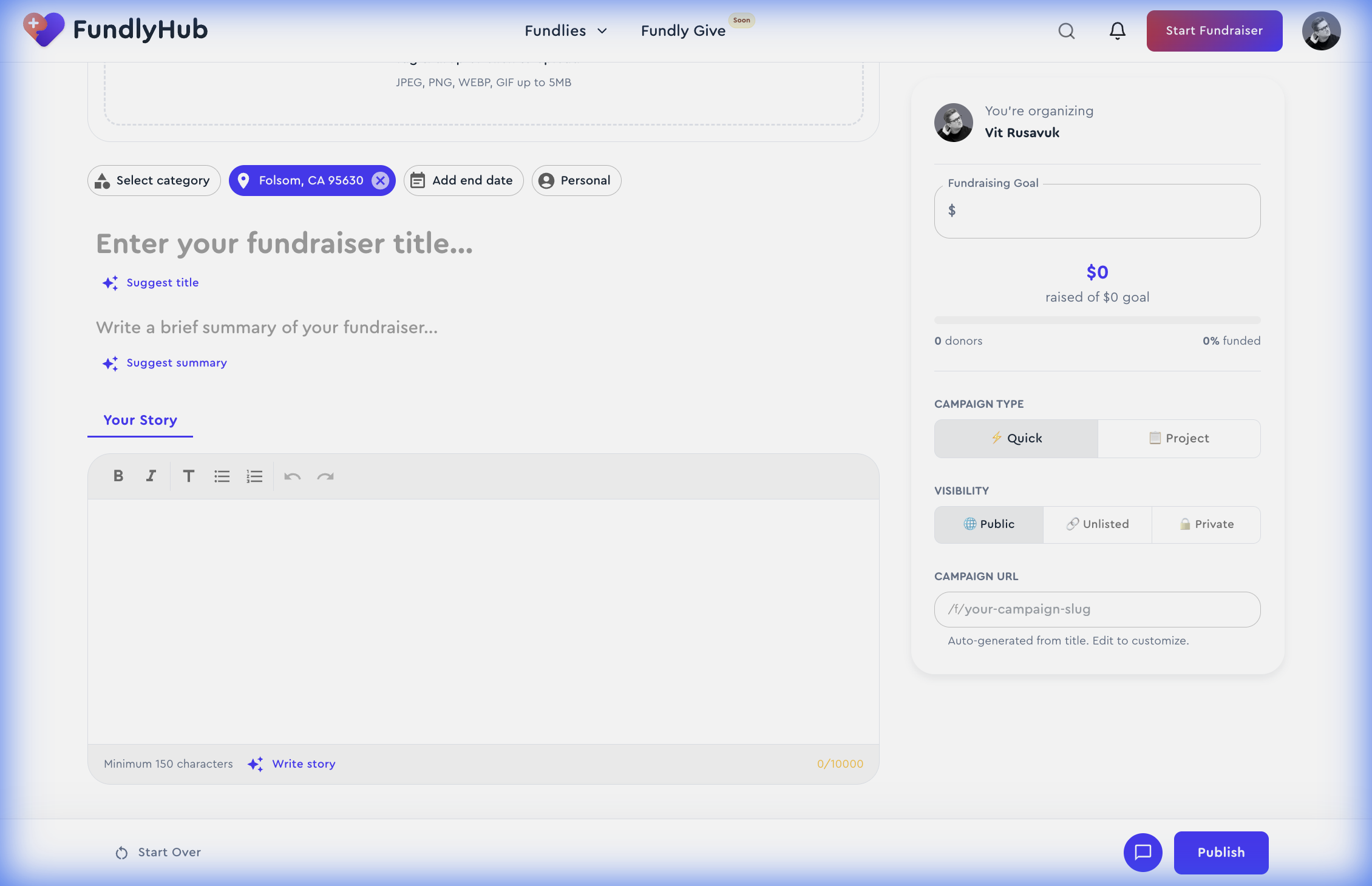 Title, summary, and story editor with AI suggest buttons